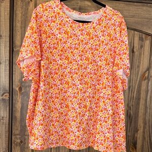 Old Navy Pink and Orange Floral Short Sleeve Top